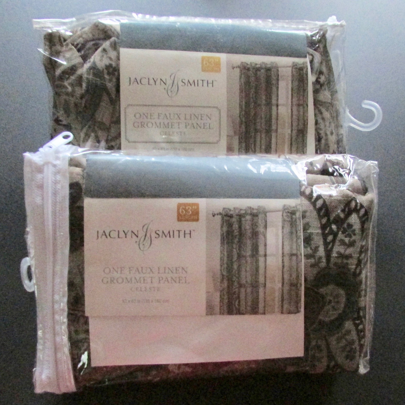 Jaclyn Smith Curtains Polyester Semi Sheer 52 in x 63 in Faux Linen 2 Panels New