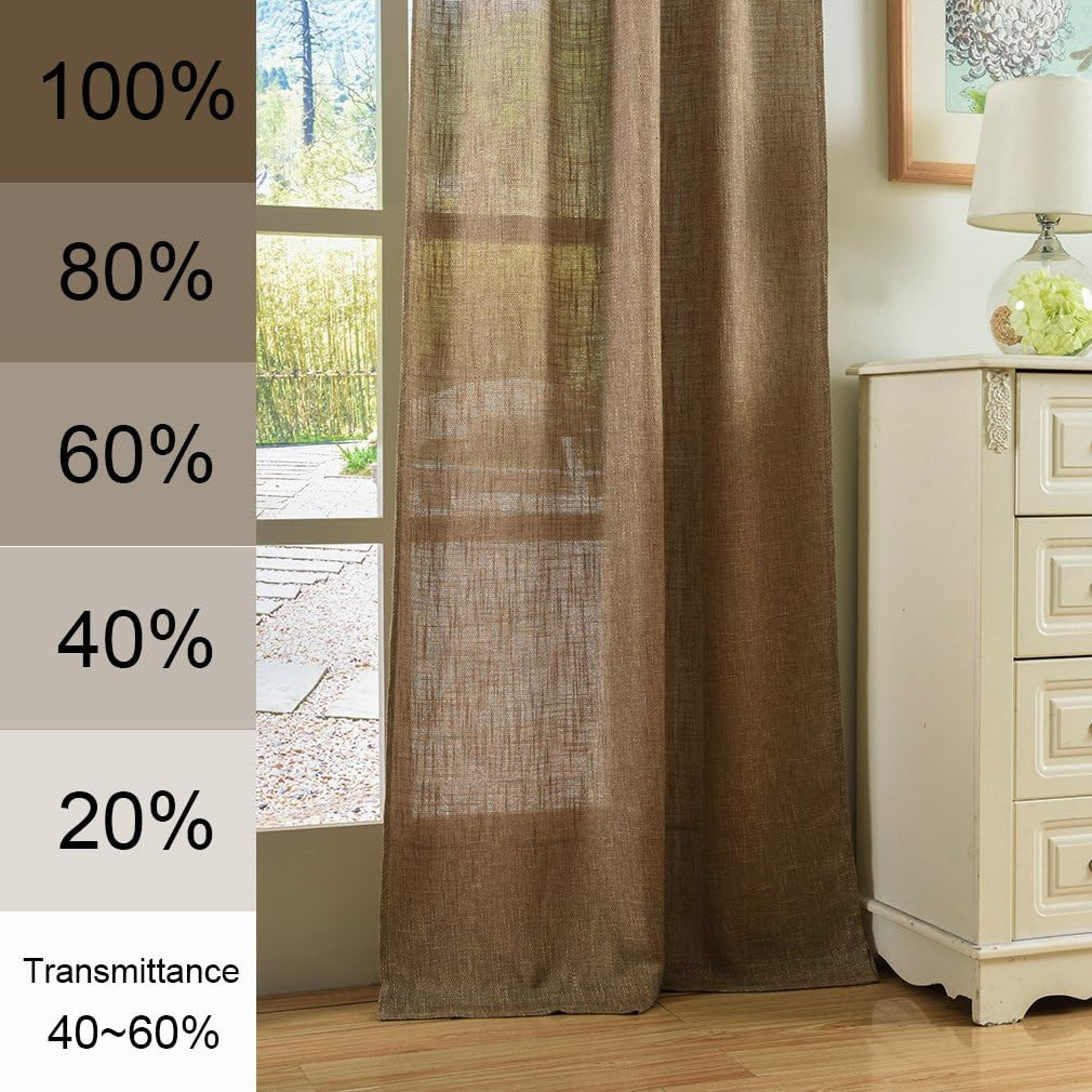 Soft Burlap Natural Tan Rod Pocket Window Curtain Panels for Living Room Patio D