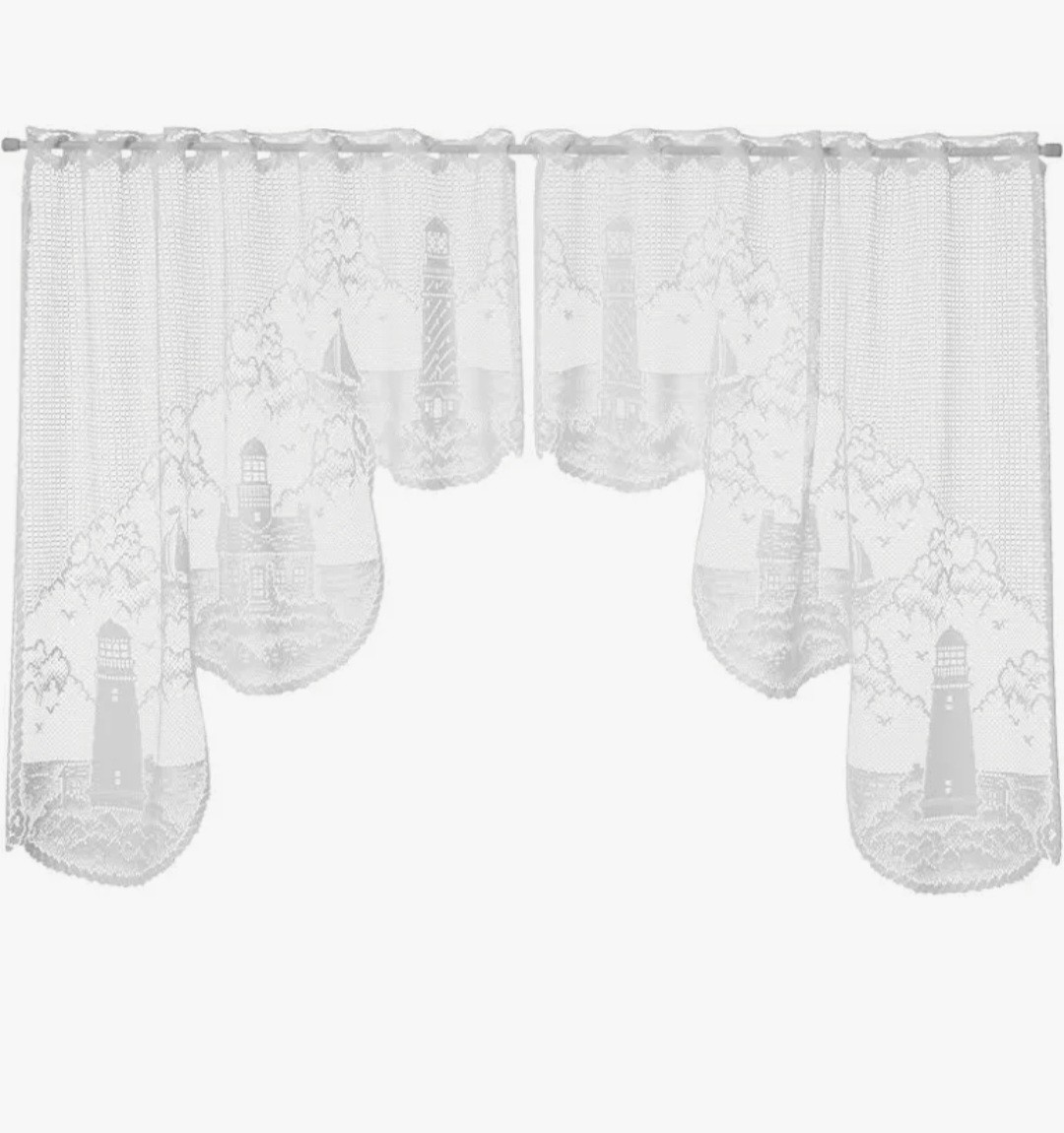 Heritage Lace Drop Tier Sheer White Lighthouse Curtains + Valance (3 PC)*