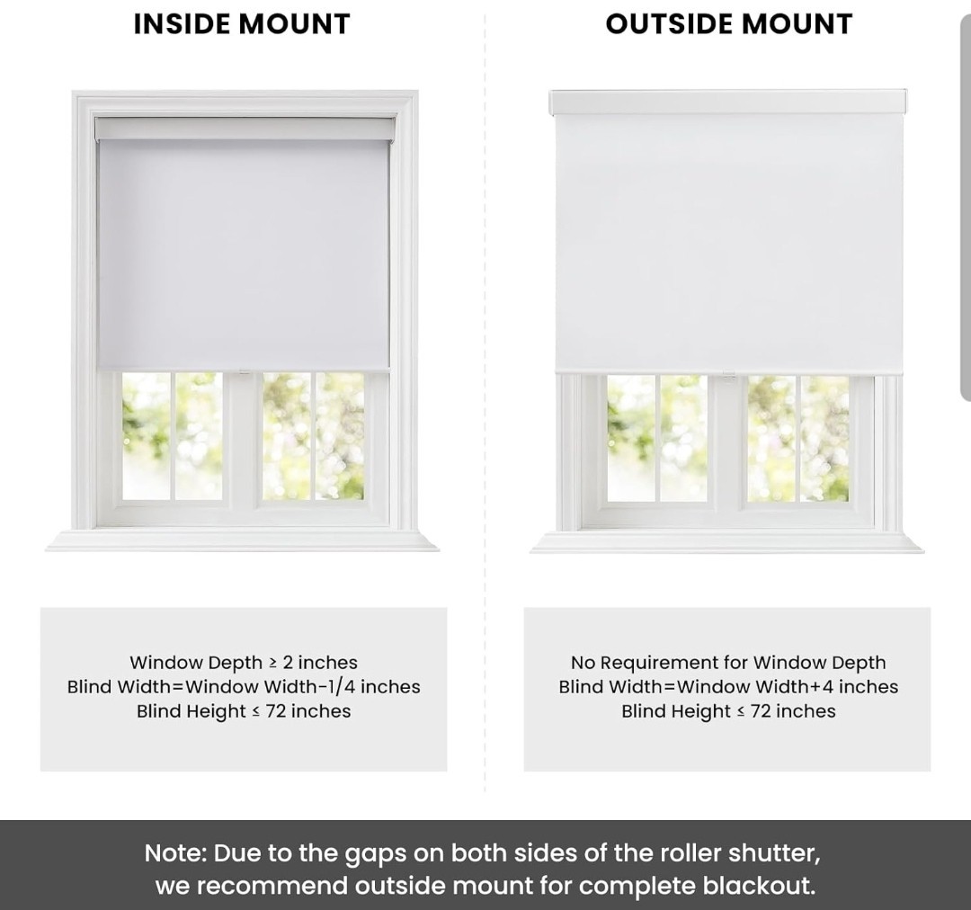 Melodieux 100% Blackout Cordless Roller Shade Grey 24x72in UV Protection