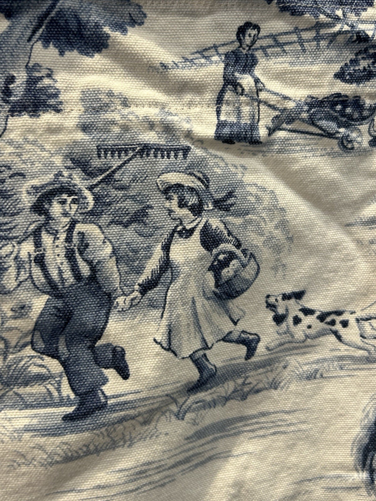Blue White Farm Toile Fabric Curtains 2 Panels Farm house Country 49″ x 20″ L8