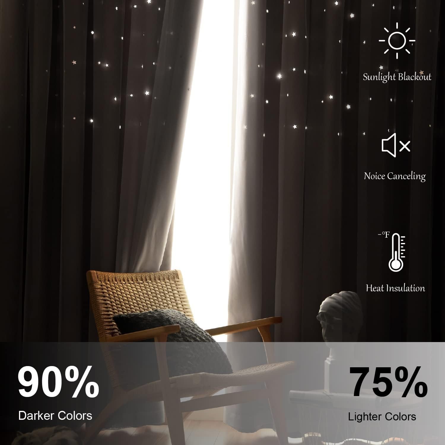 Energy-Saving Blackout Curtains with Star Design for Dreamy Kids’ Spaces – Beige