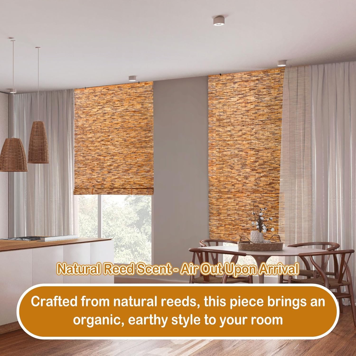 Doublefill 3 Pcs Bamboo Shades Outdoor Reed Roll up Blinds 48″ W X 72″ H Blackou