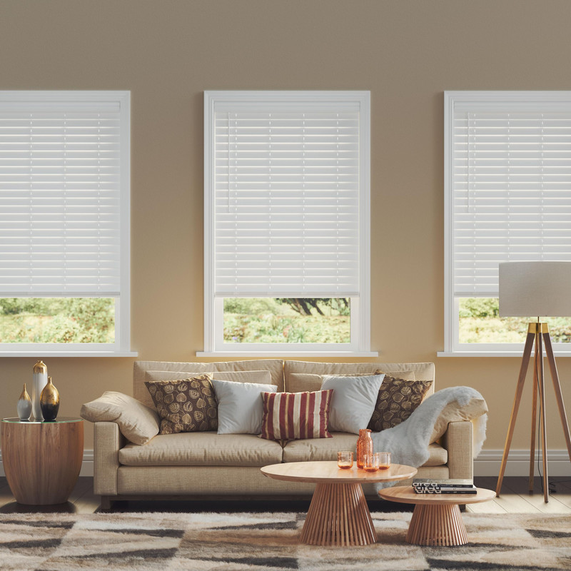 2.5 Inch Cordless Faux Wood Blind 29 W X 64 L – White Plantation Style Venetian