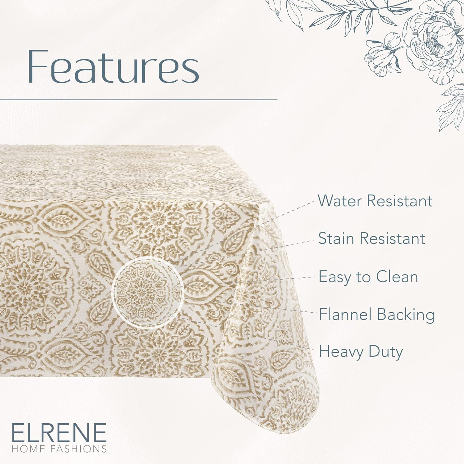 Home Fashions Savannah Boho Paisley Water- and Stain-Resistant Vinyl Tablecloth
