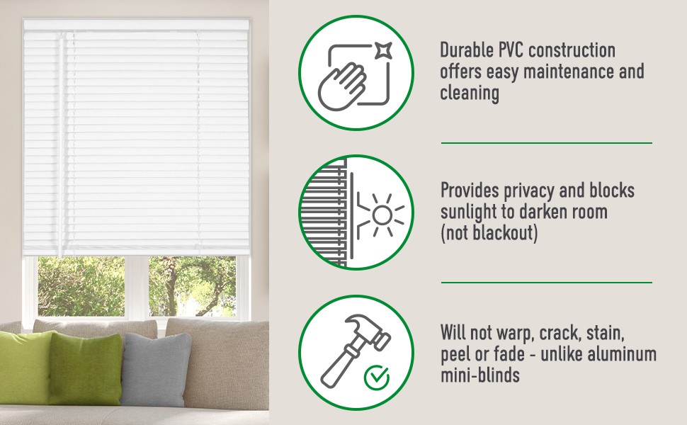 Calyx INTERIORS Room Darkening Vinyl Mini Blinds, Cordless, 1″ Slat, 46.5″ W x