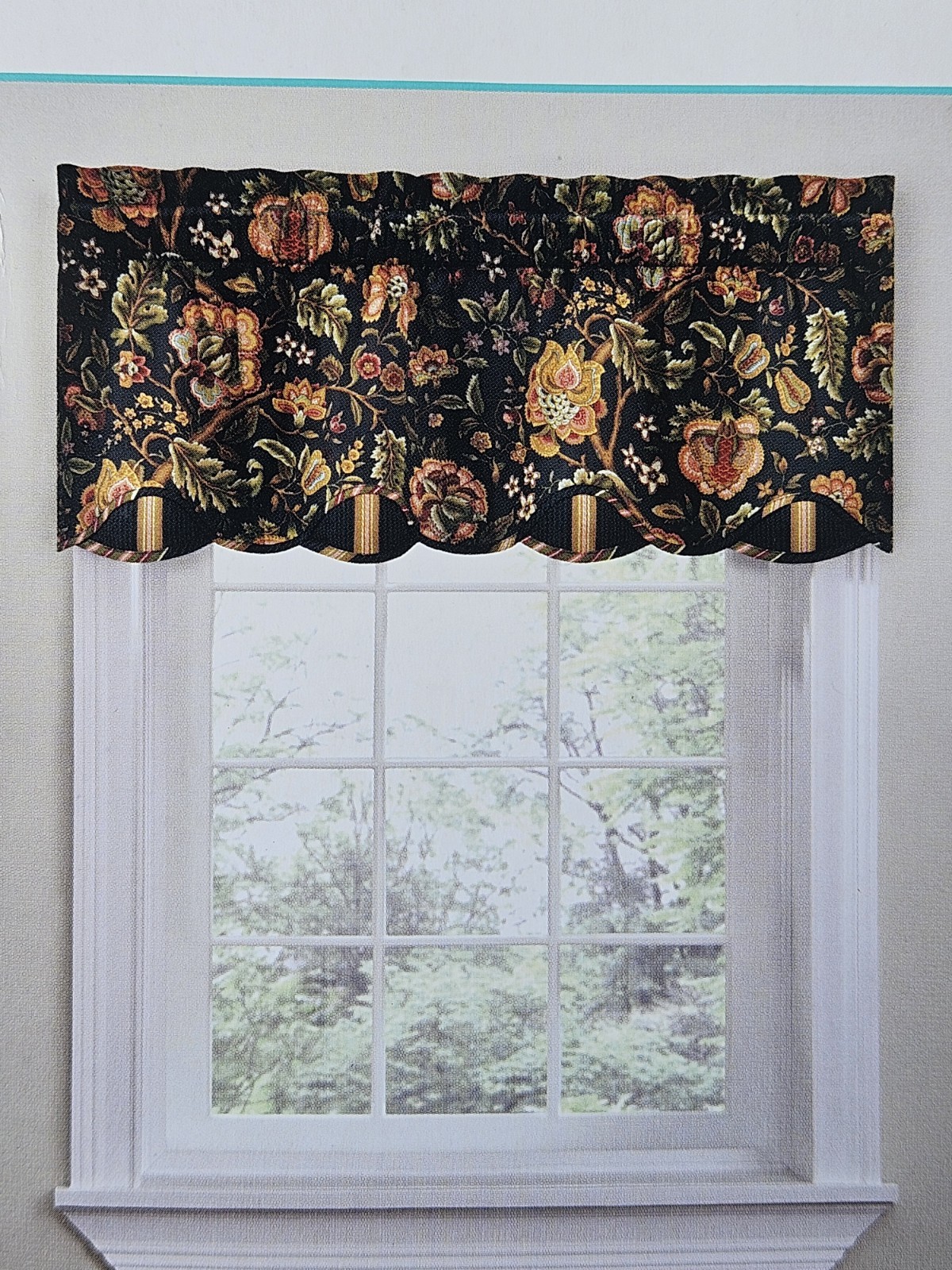 Waverly IMPERIAL DRESS Black Red ONYX Floral Modern VALANCE Farmhouse NEW 52×18