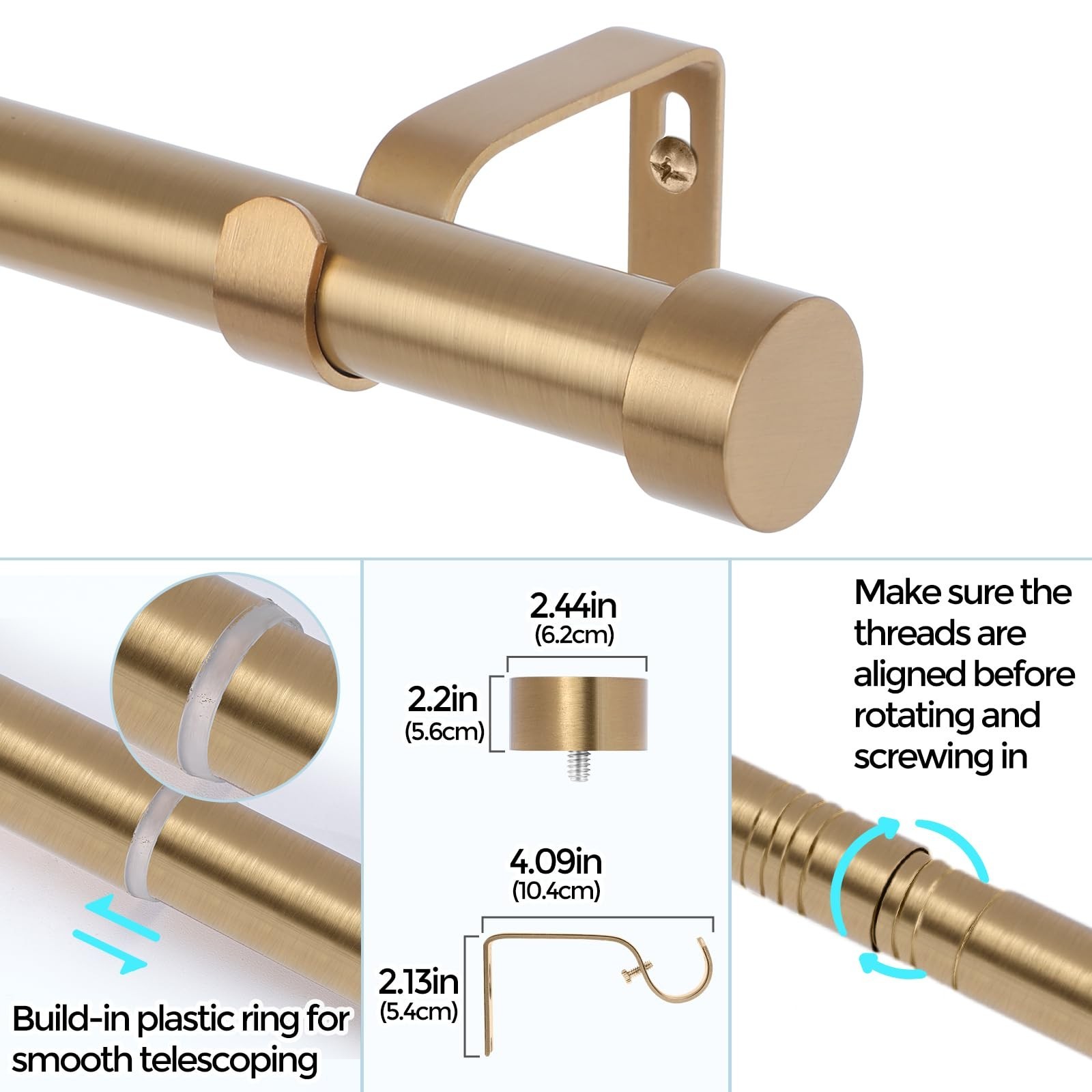 Gold Curtain Rods for Windows 66 to 120 Inch(5.5-10 Feet),1″ Diameter Drapery…