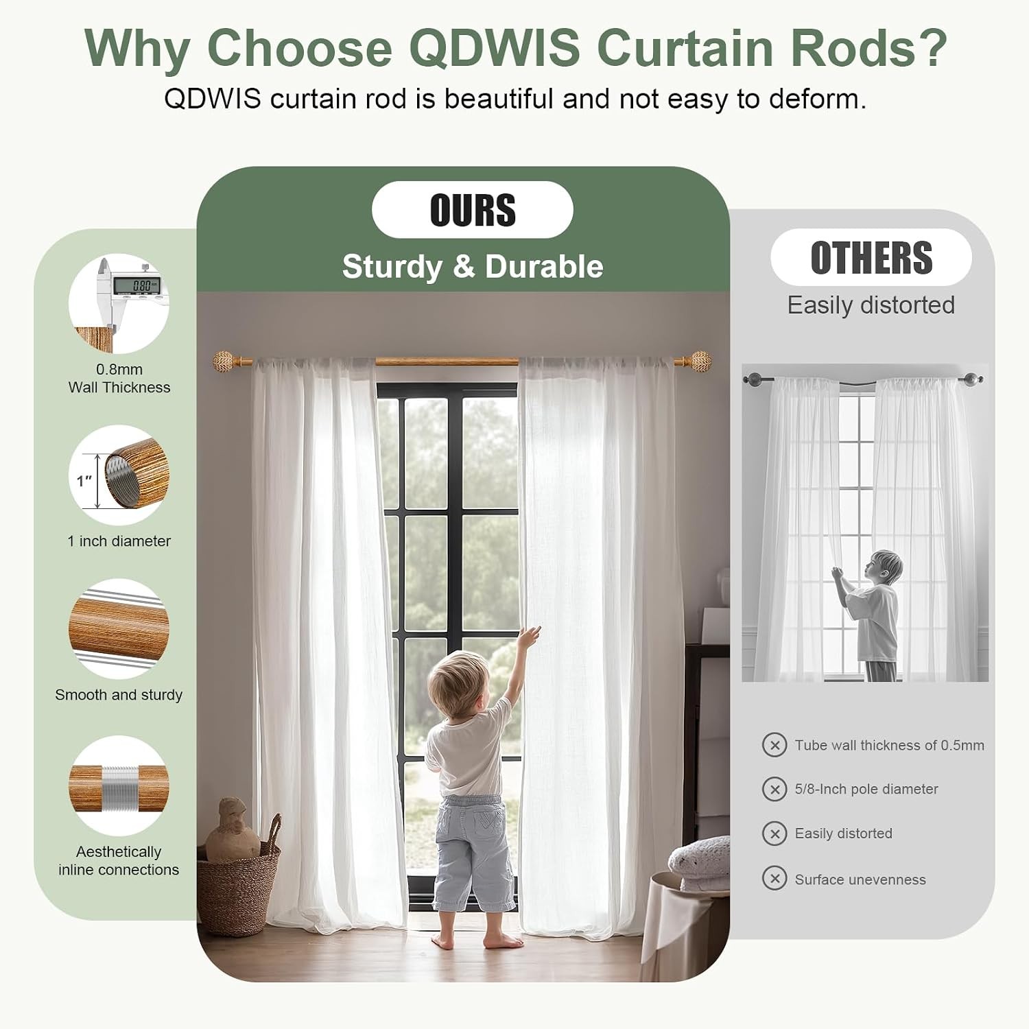 Adjustable Curtain Rod Heavy Duty Drapery Hardware Boho Style Leaf Finial
