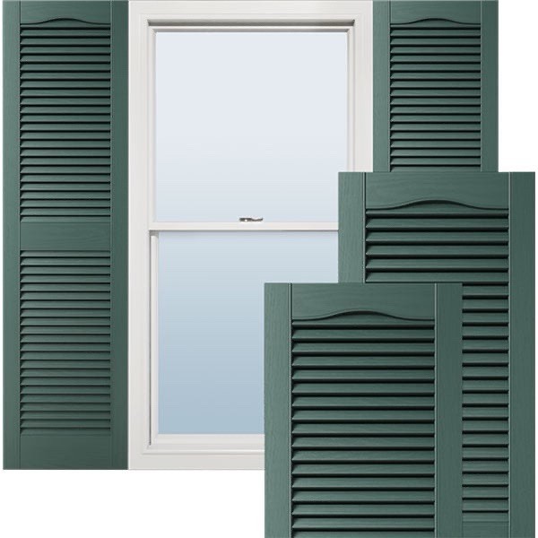 14.5 x 52 in , Standard Cathedral Top Center Mullion, Open Louver Shutters GREEN