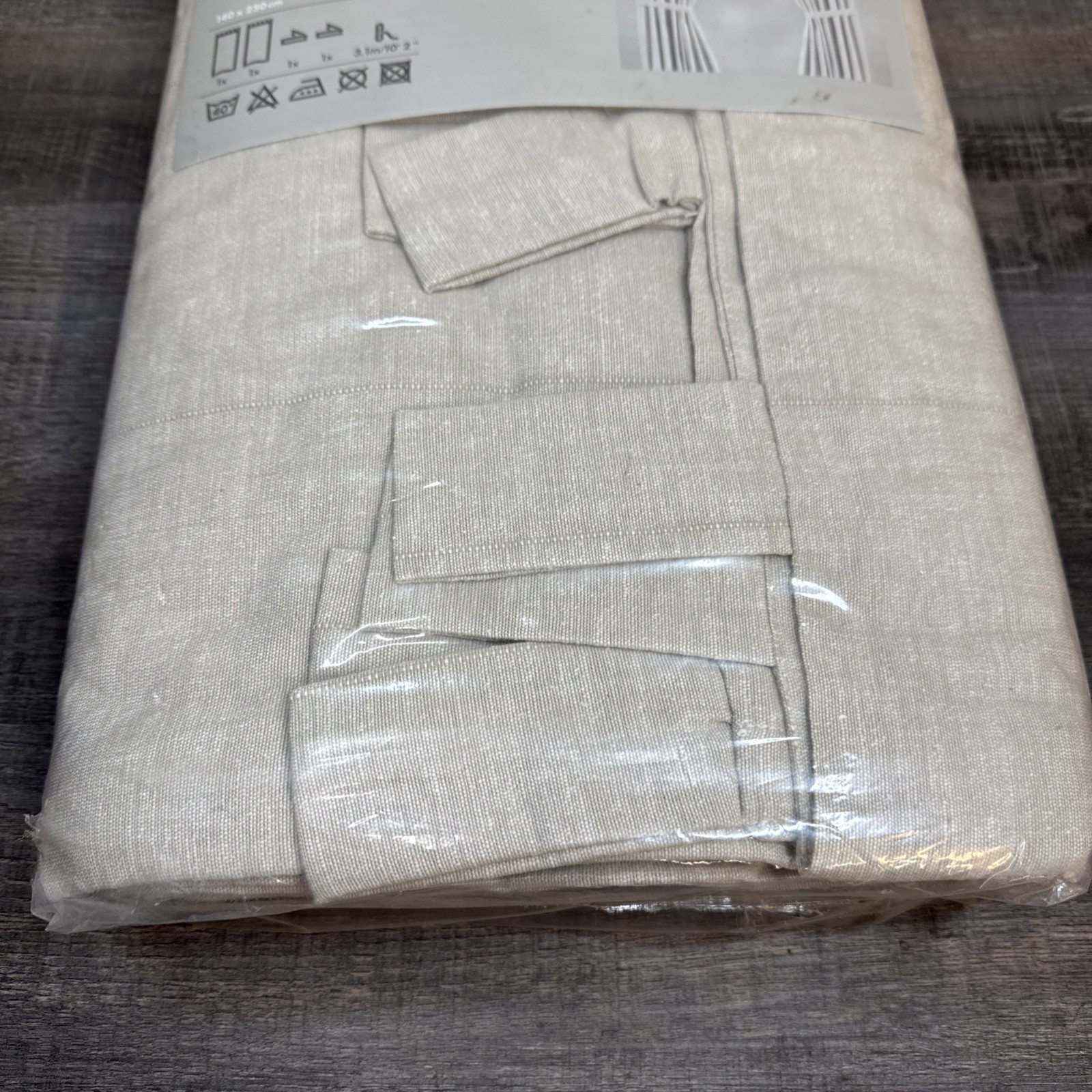 Ikea Bc LENDA Curtains 2 Panels w/Ties Cotton 55″ x 98” Sand Tan Beige NEW Tab