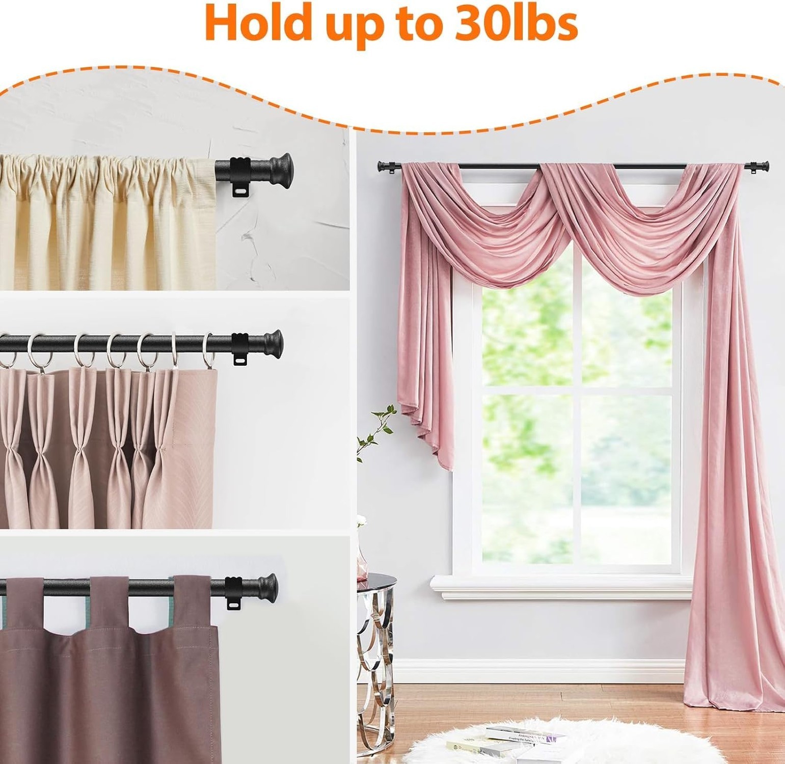 Black Curtain Rods for Window 17 to 67 Inch, Small Window Curtain Rod With Br…