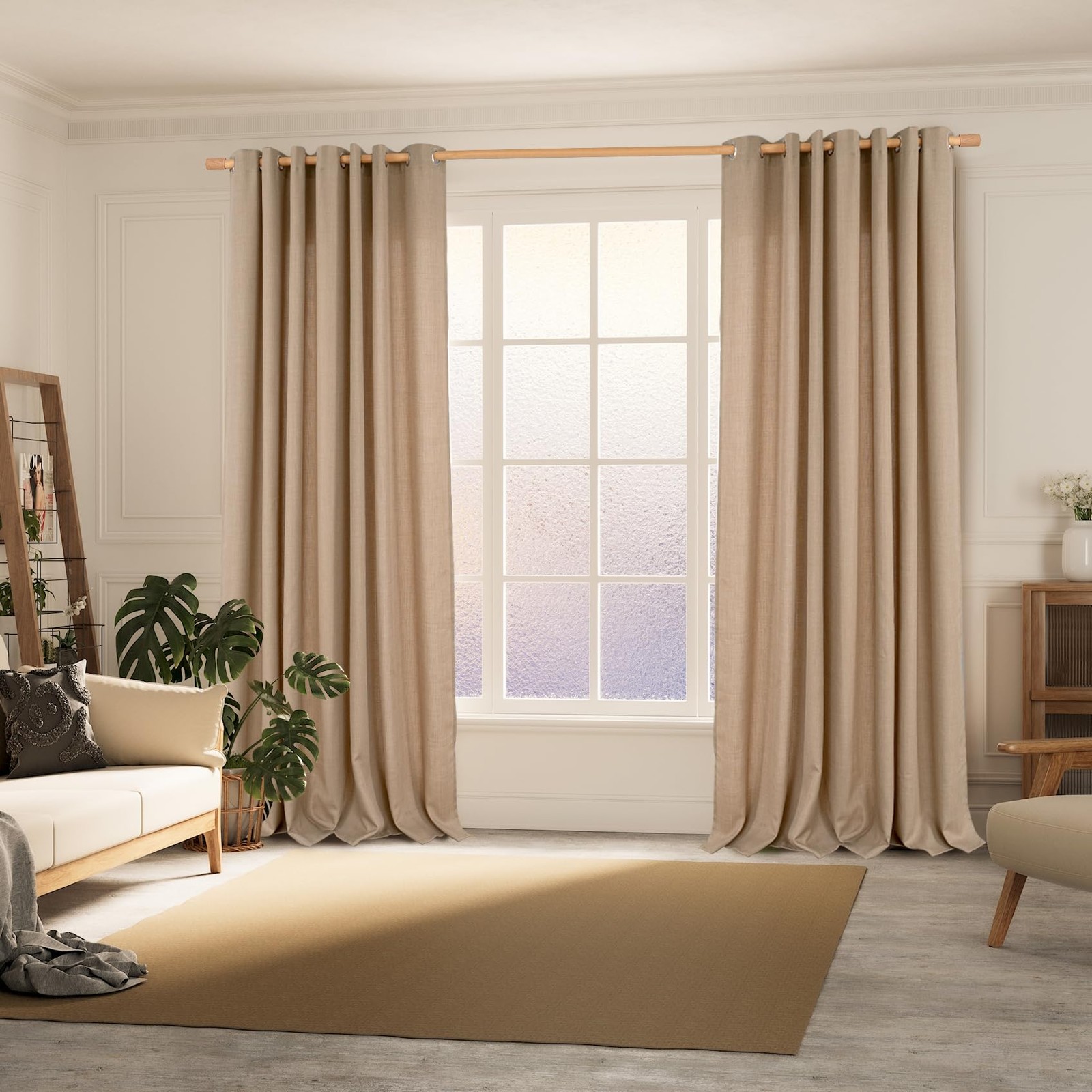 BGment Tan Curtains 84 Inch for Living Room – Light Filtering Faux Linen Look…