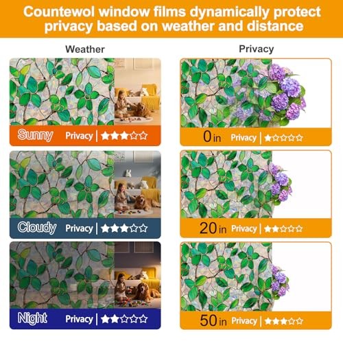 Window Privacy Film with Installation Tools Home 17.5 * 78.7 in Greenery Leaf