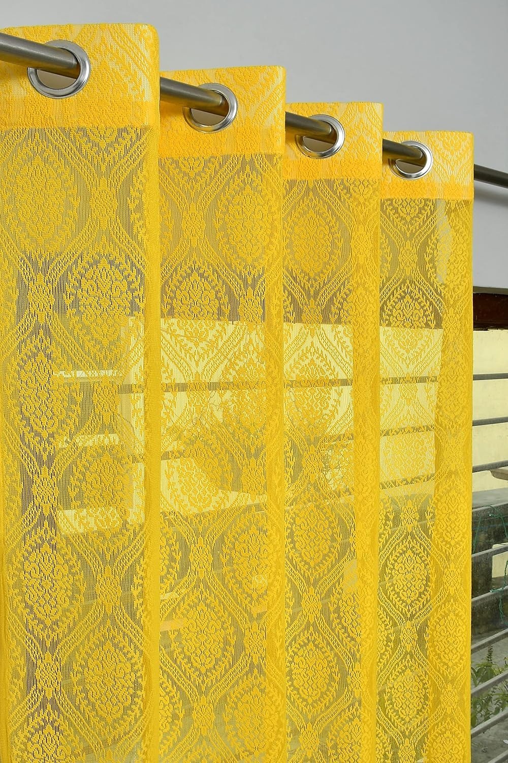 New 2 Piece Transparent Window Curtain Set 5 feet Color Yellow