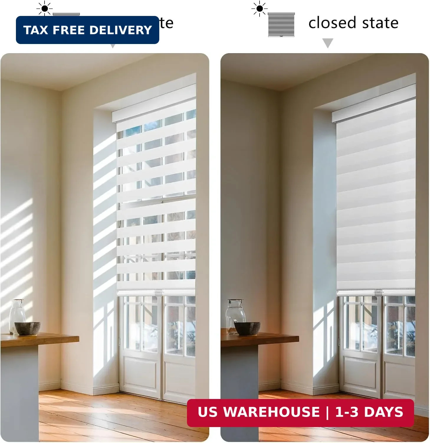 AOSKY Cordless Zebra Blinds for Windows Pull Down Roller Window Shades Dual Laye