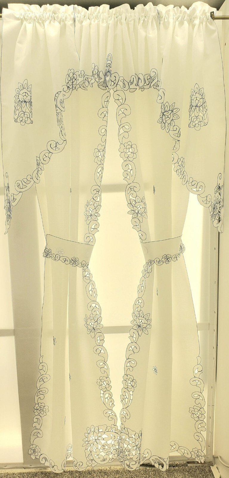 MANY SIZES Litchfield Curtain Scrolling Cutwork Flowers and Leaves Detailed