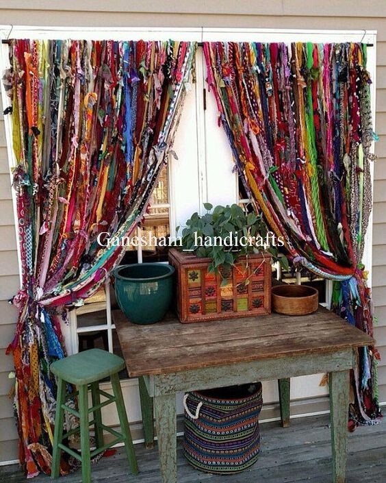 100 Strands, Bohemian gypsy rag Window Bohemian Valance Indian Backdrop curtains