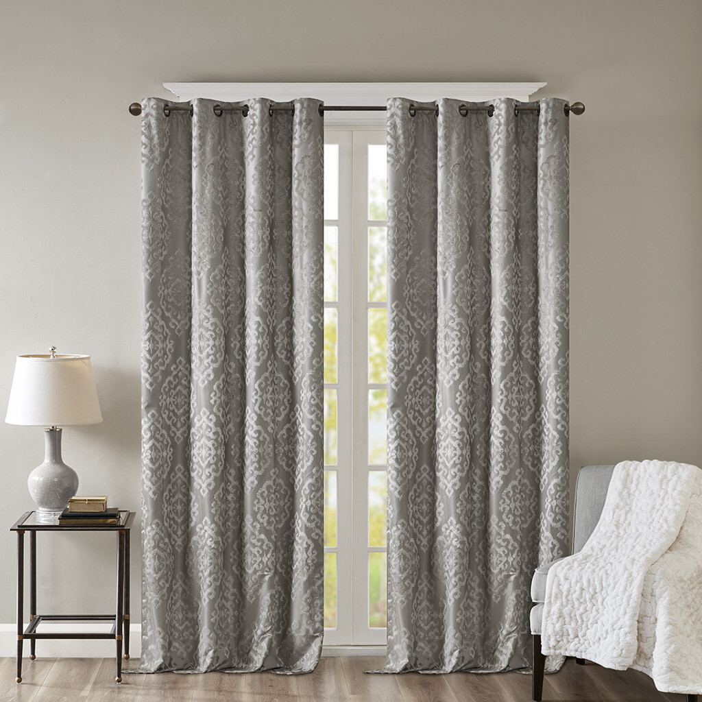 SunSmart Mirage Knitted Jacquard Damask Total Blackout Grommet Top Curtain