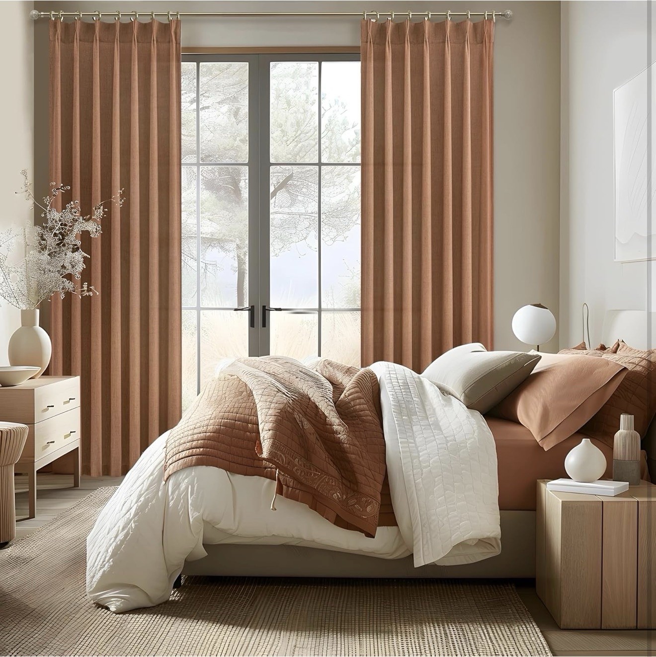 Burnt Orange Fall Sheer Curtains for Living Room/Bedroom 84 Inch Length 2 Panels