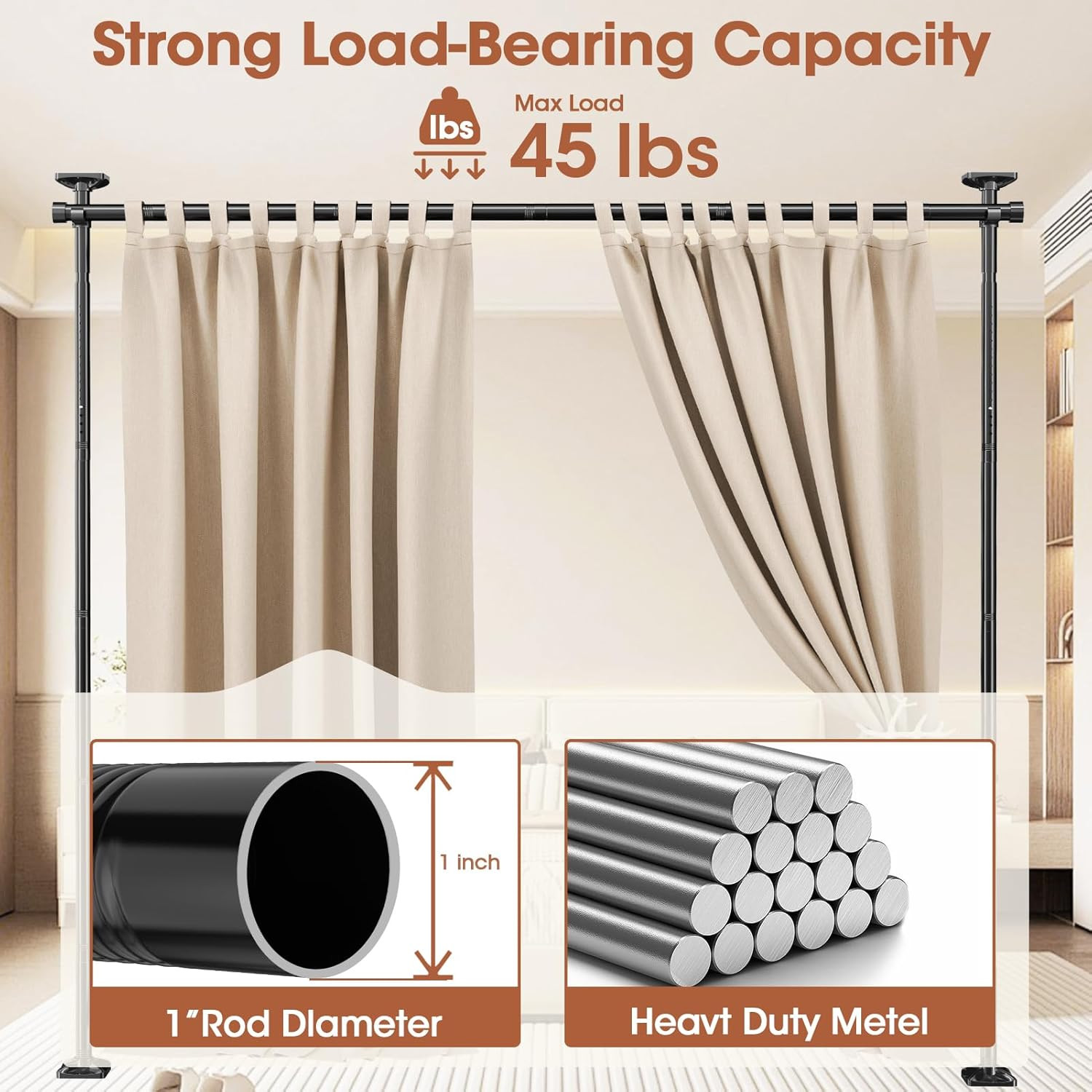 Room Divider Curtain Rod, No Drilling Room Separator for Space Partition Adjusta