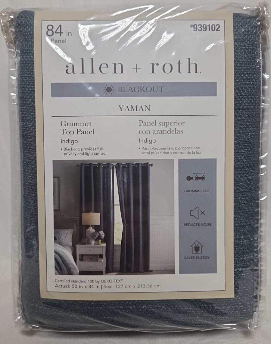 Allen + Roth 84″ Thermal Lined Room Darkening Curtain~Grommet Top~Indigo Blue