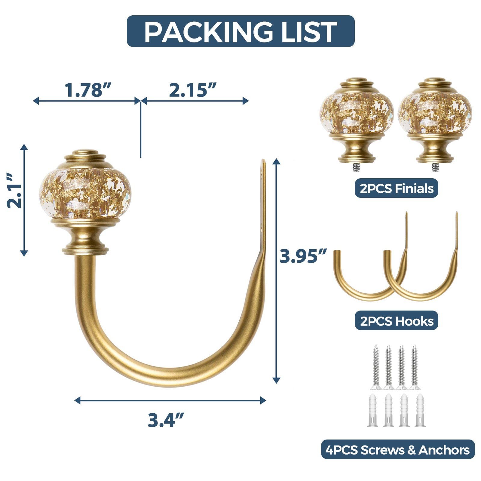 Curtain Tie Backs 2 Pack lbs Decorative Wall Hooks lbs Gold Translucent Finials