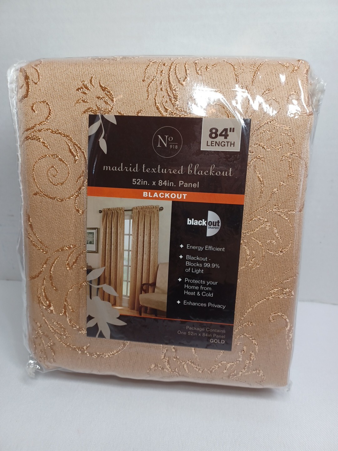 NO 918 MADRID TEXTURED BLACKOUT 52″ X 84″ PANE GOLD For Window Up To 29 In.