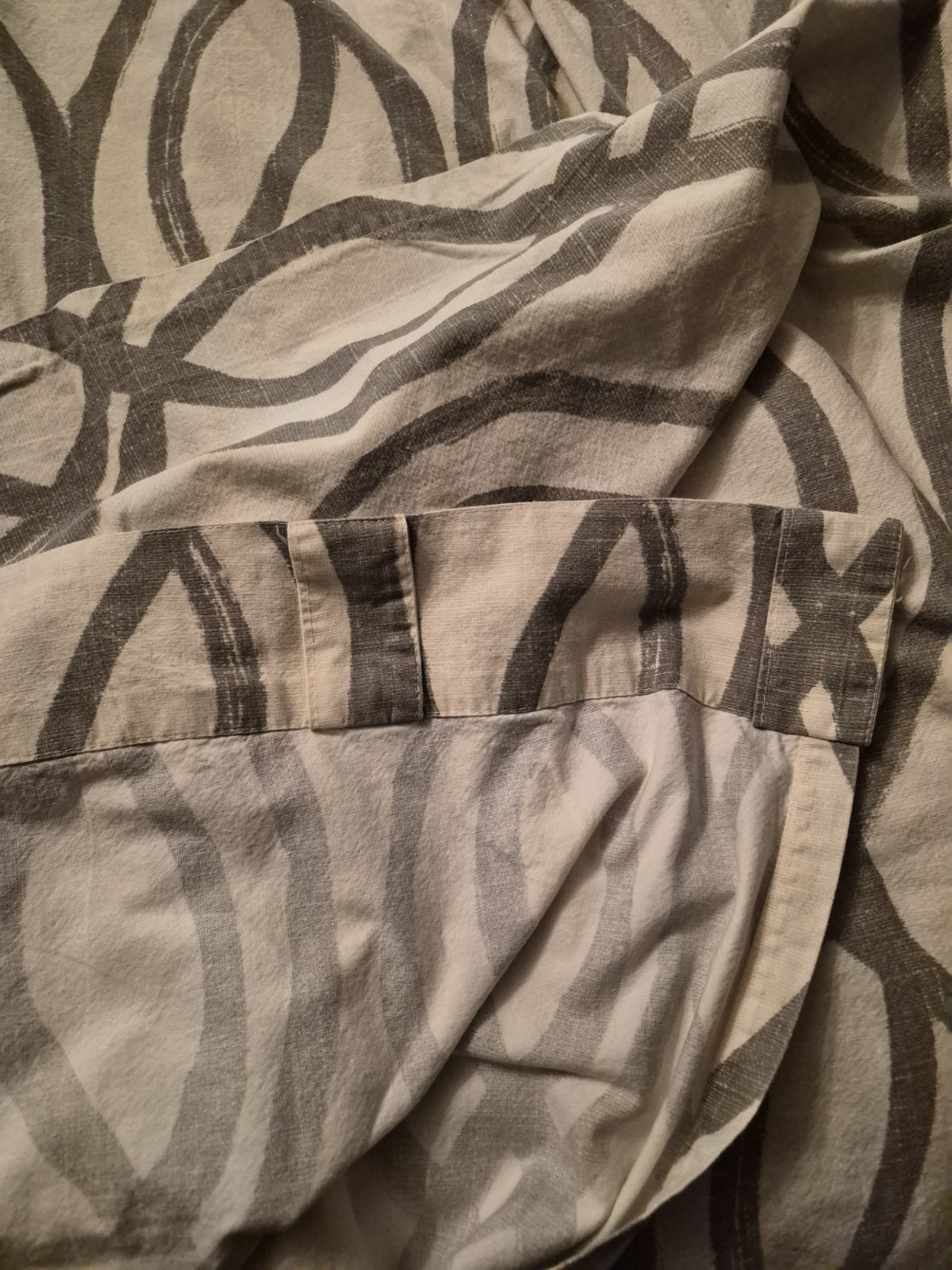 Set of 3 West Elm Panel Curtains Grey ‘Swirls’ on Cream 48×96 Cotton Pole