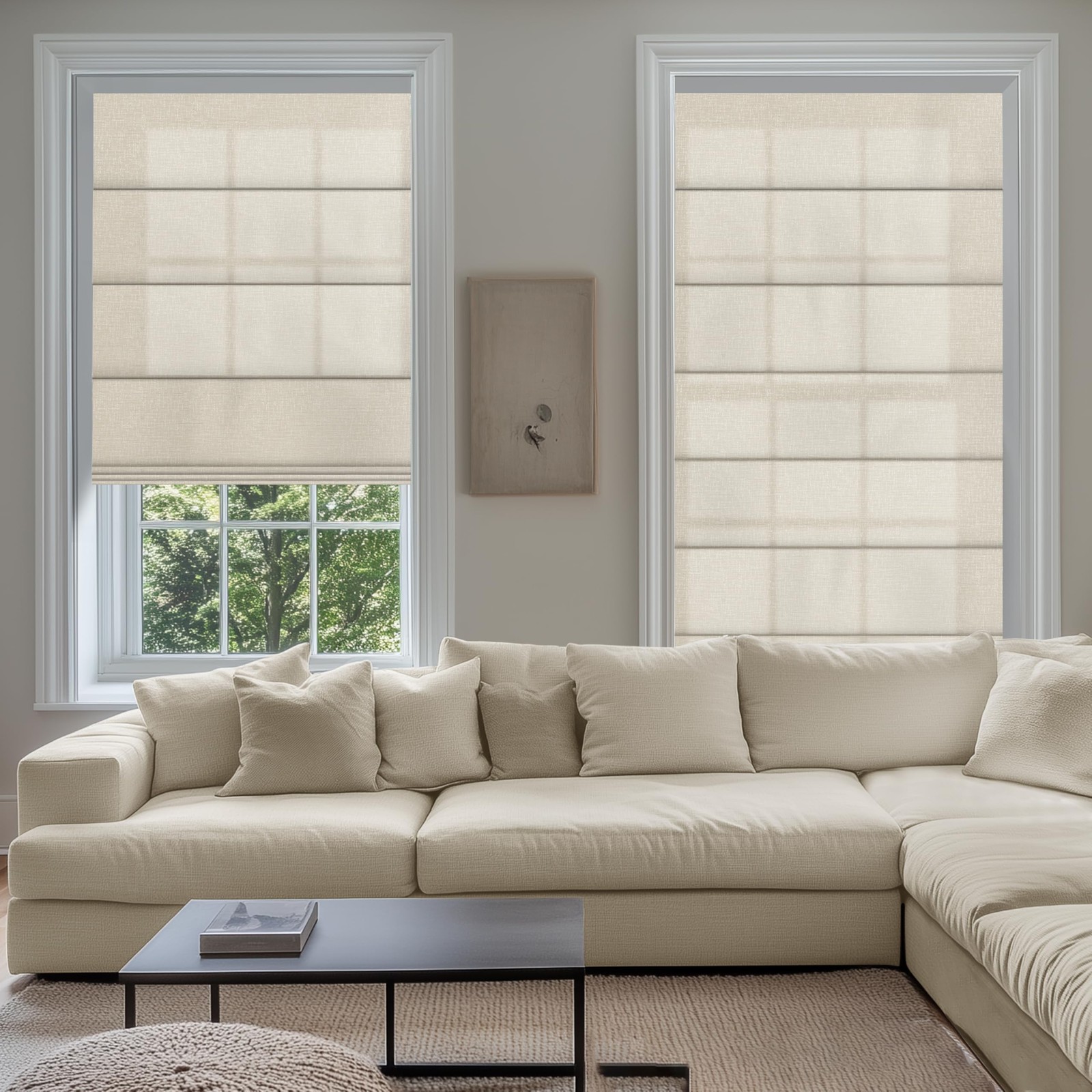 Sulugood No Drill Roman Shade Beige 34.75″W x 48″H