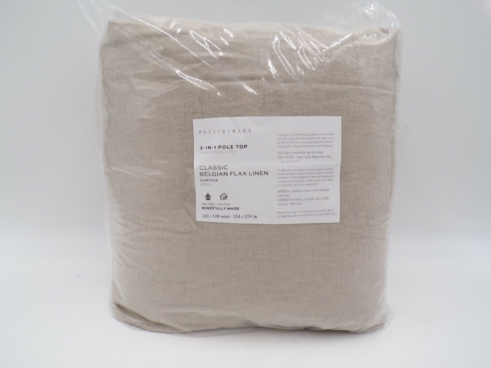 Pottery Barn Belgian Flax Cotton Lined Curtain Drape 100 x 108″ Dark Flax #9861H