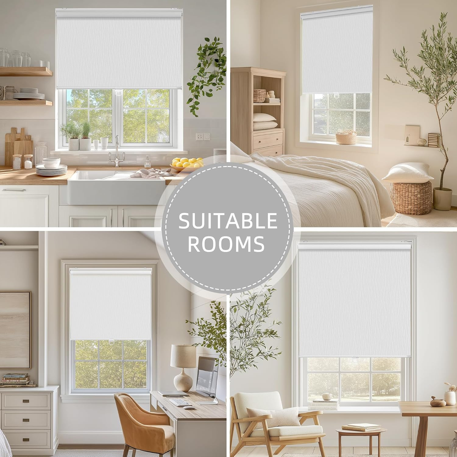 Cordless Blackout Roller Shades, Striped Design, 57″ W X 72″ H, White