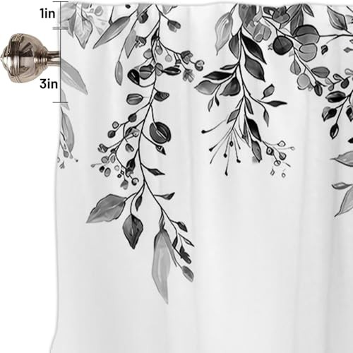 54x18Inch Botanical Leaves Kitchen Valances Black Watercolor Grey Eucalyptus