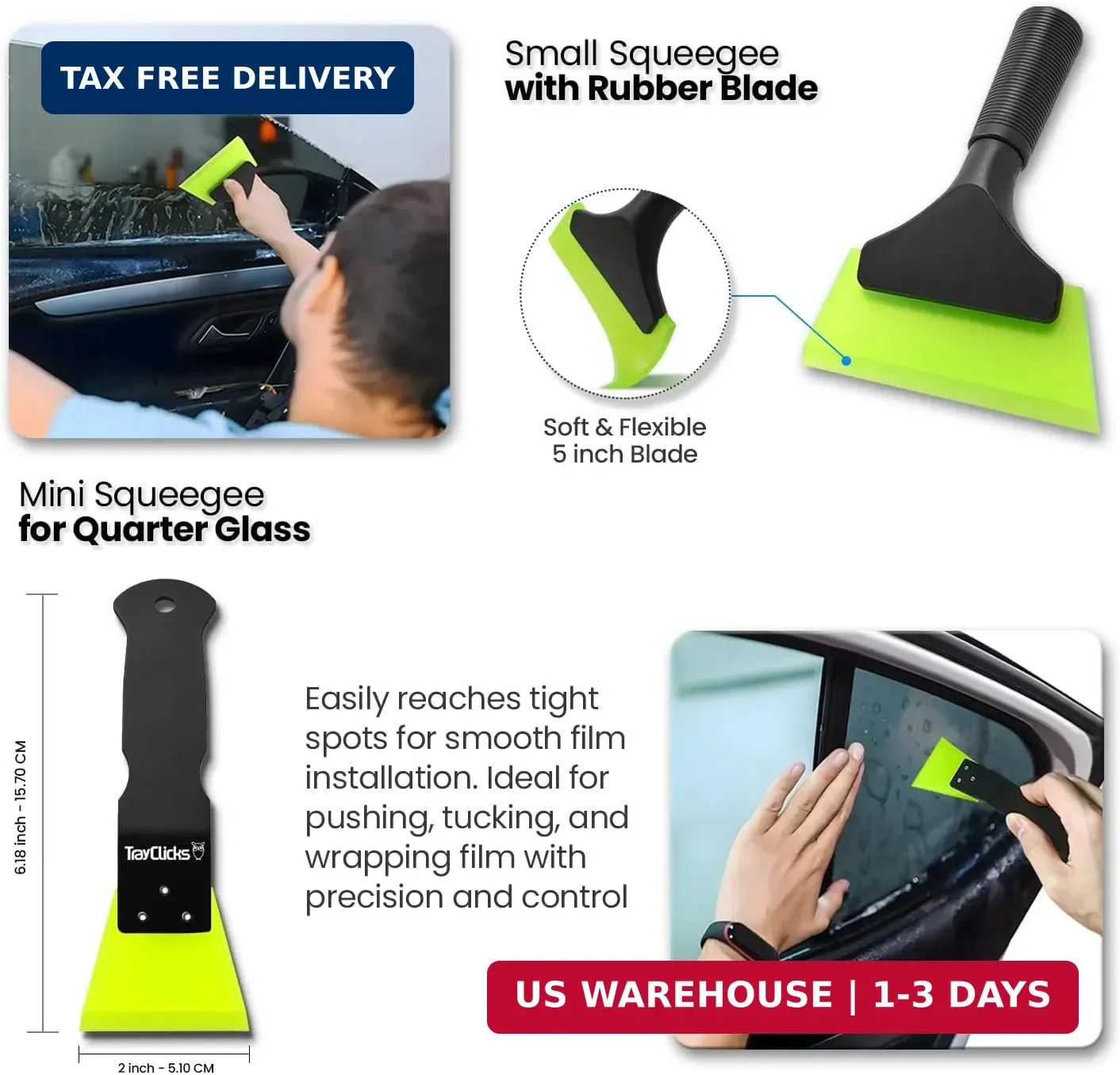 Window Tint Tools kit Vinyl Wrap Tool for Car Tinting Windshield Back Window Squ