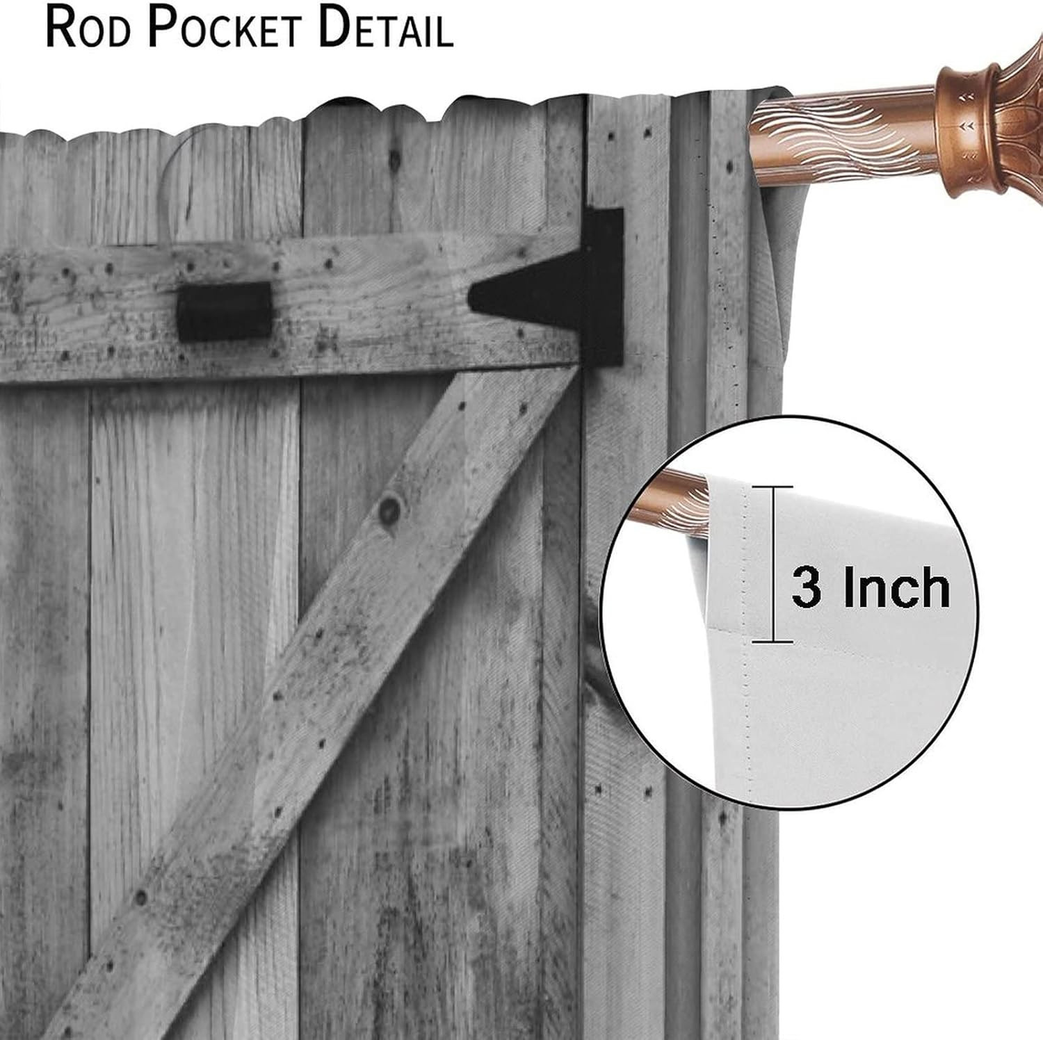 Rustic Curtain,Grey White Wooden Barn Door Farmhouse Wood Vintage Theme Print Wi