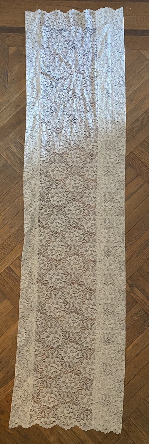 Vintage Pair Window Valances Lace Off White Floral 13.5” W X 68” L Valance