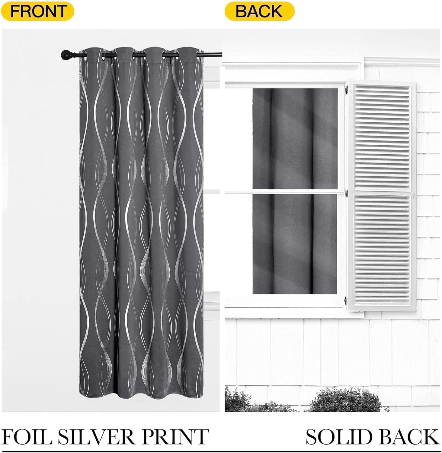 NICETOWN Grey Blackout Striped Pattern Curtains for Living Room 84 Inch Long 2 P