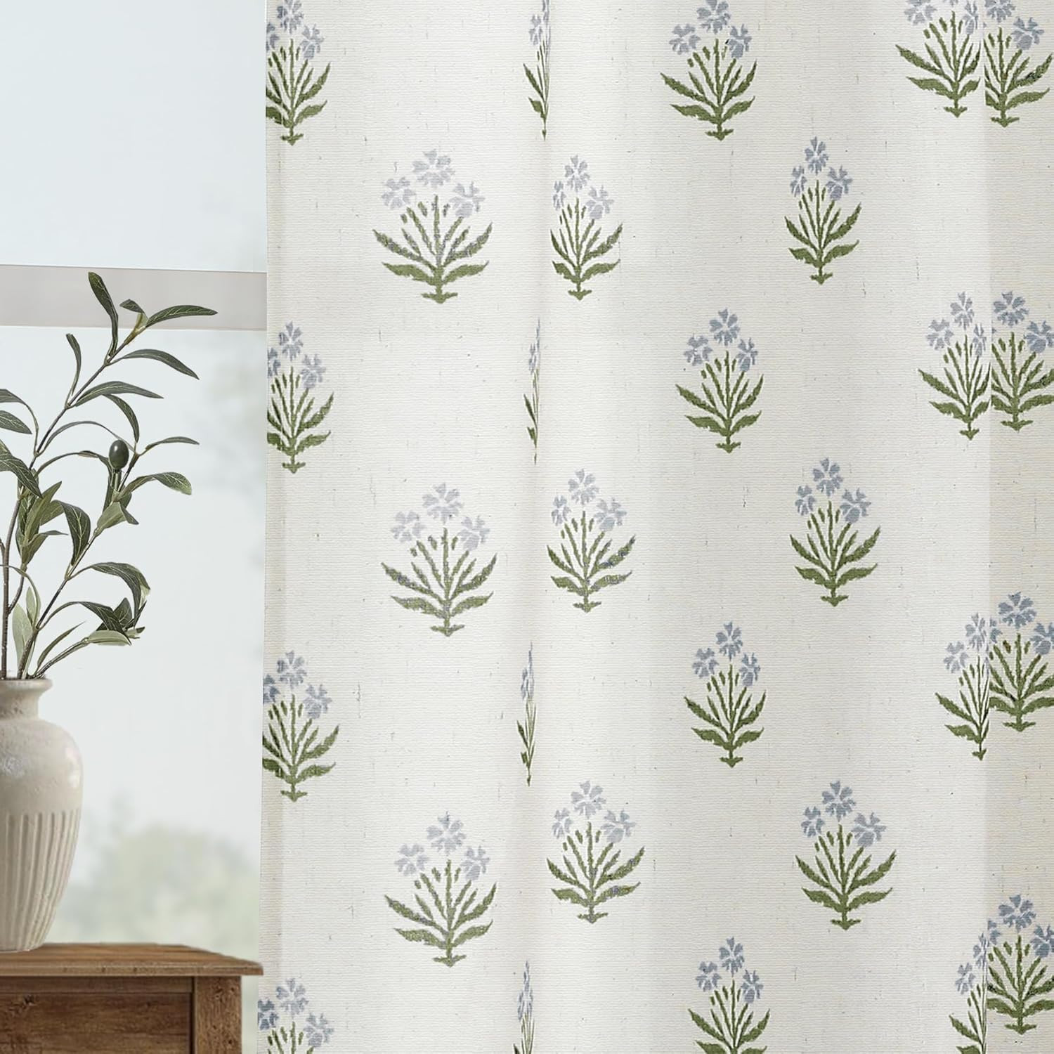 Short Floral Patterned Curtains for Bathroom Window, 45 Inch Length Light Filter