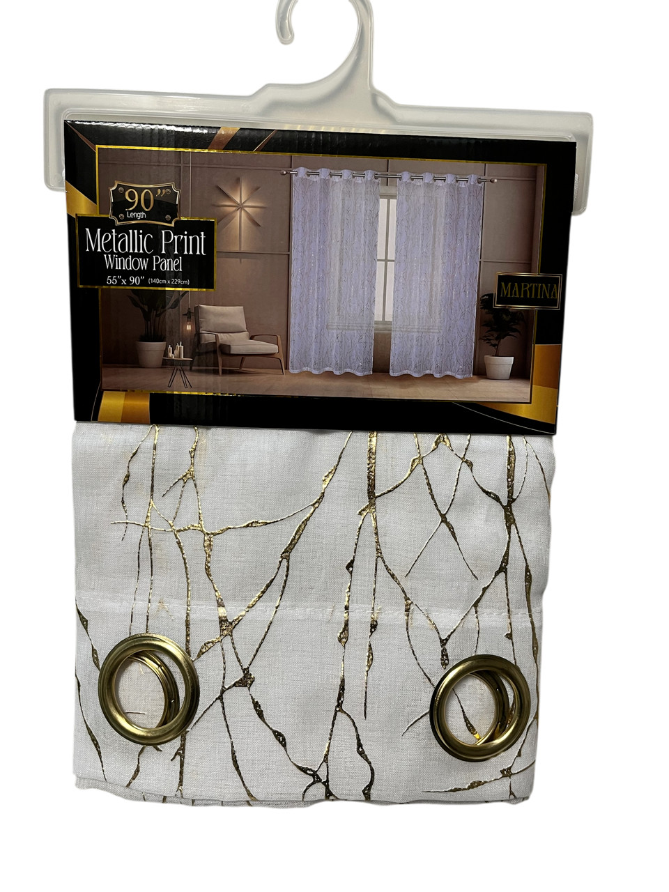 SET OF 2 MARTINA GROMMET TOP CURTAINS WITH GOLD METALLIC ACCENT, 90″ LONG