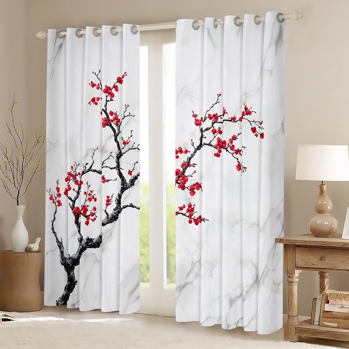 Erosebridal Cherry Blossom Window Curtains Bedroomwhite Grey Marble Curtains