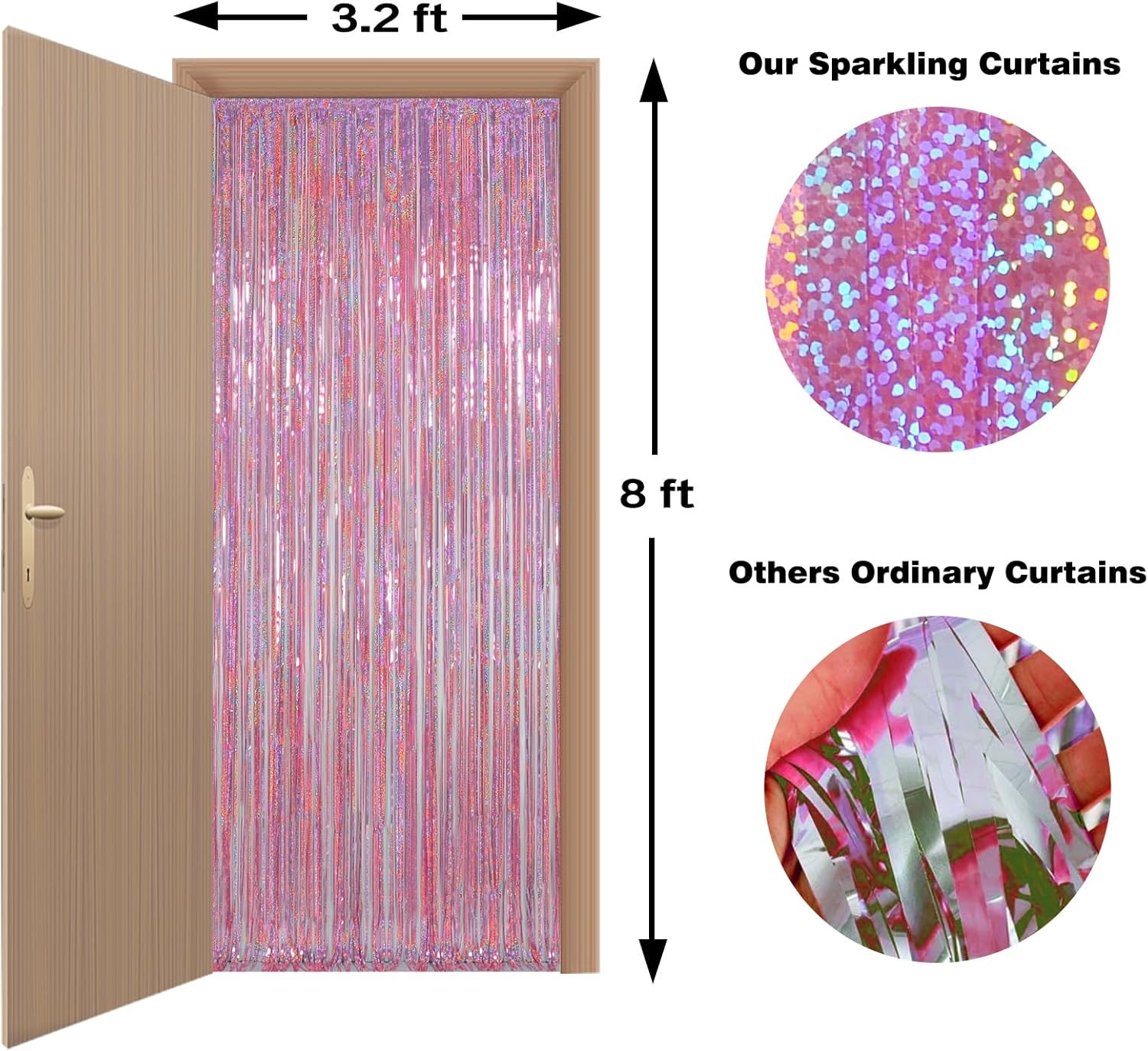 Pink Tinsel Curtains Backdrop, 3.2 Ft X 8.2 Ft Sparkle Metallic Foil Curtains fo