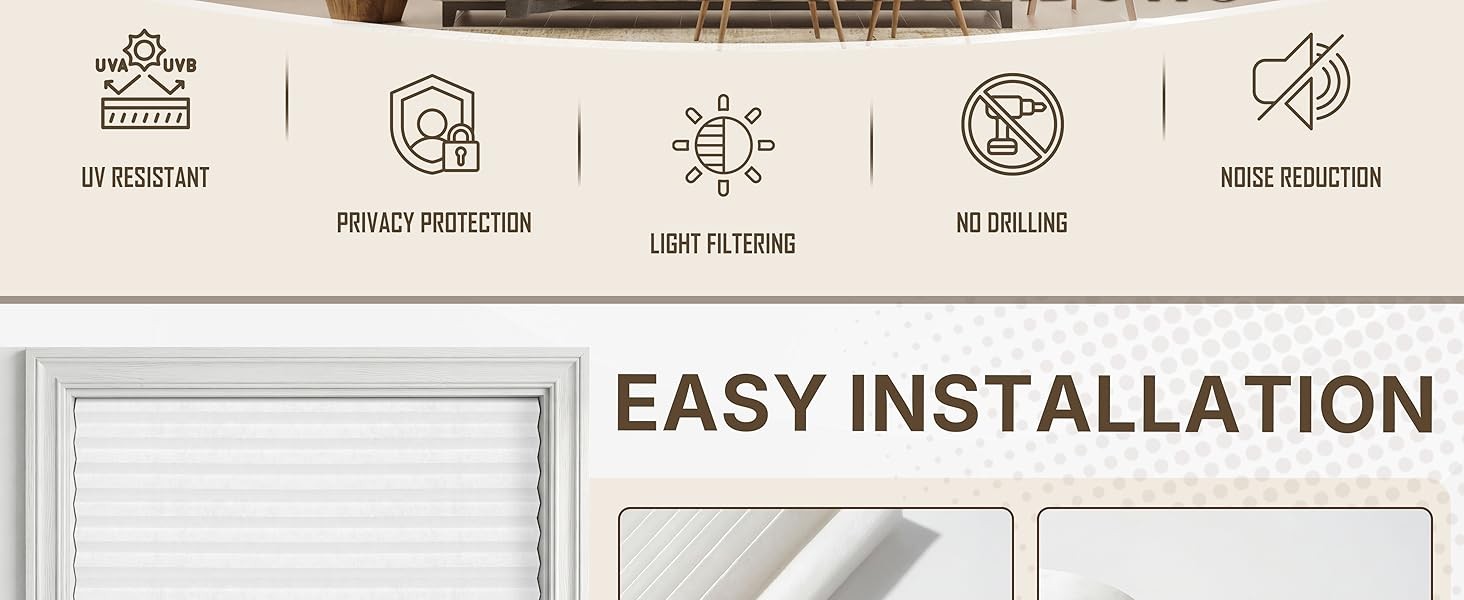 6 Packs Cordless Pleated Light Filtering Window Shade 36 in x 72 in Easy to Cut
