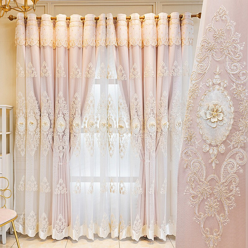 1 Panel Blackout Curtain Double Layer Window Tulle Drape Valance 3D Flower Home