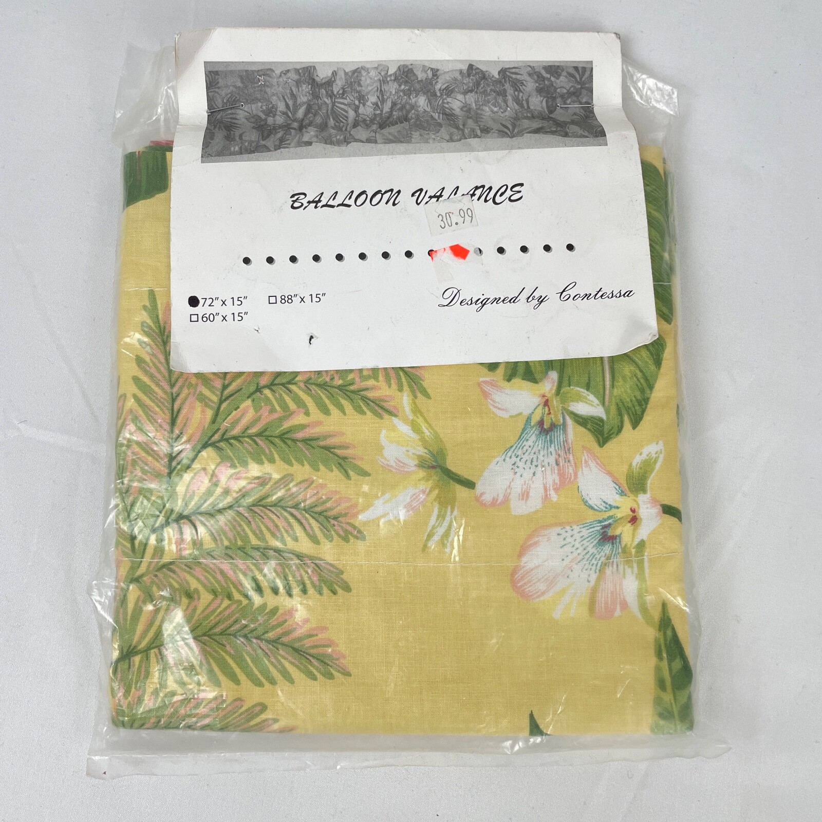 Contessa Balloon Valance Yellow Tropical Floral Beach House Decor 72″ x 15″ NEW