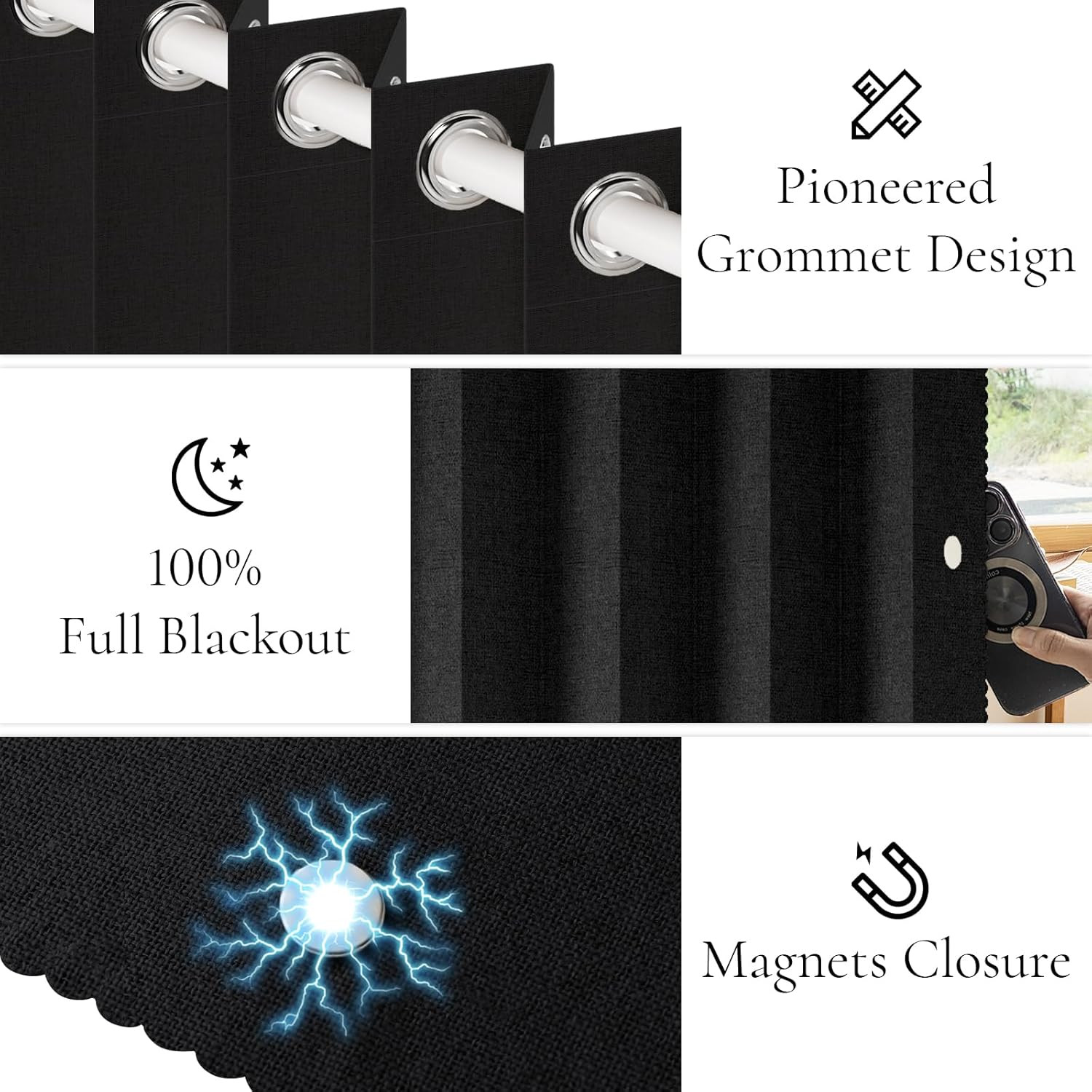 Black Vertical Privacy Shades, 1 Panel, 78″ Wide, 84″ Long, Pleated Drape
