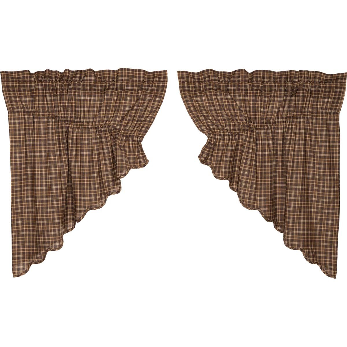 Prescott Rustic Plaid Scalloped Gathered Country Cabin Prairie Swags 72″ x 36″