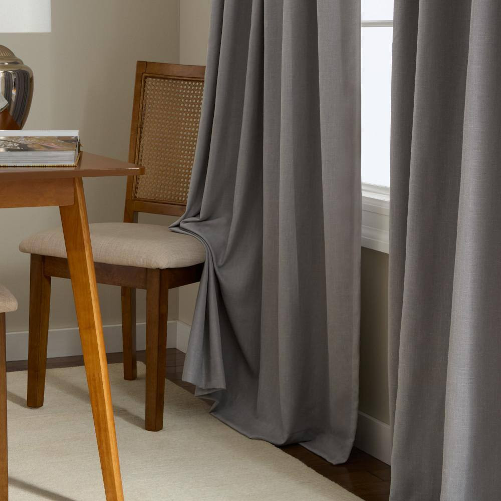 Arlo Solid Linen Texture 50 In. W X 84 In. L Polyester Blackout Grey Curtain (Se