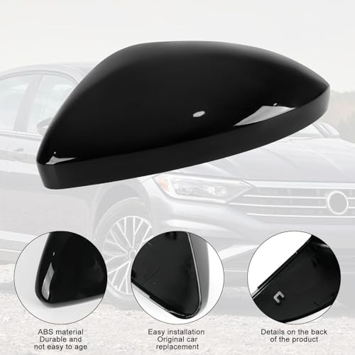 Rearview Mirror Cover Cap Compatible with VW Jetta Left + Right Glossy Black