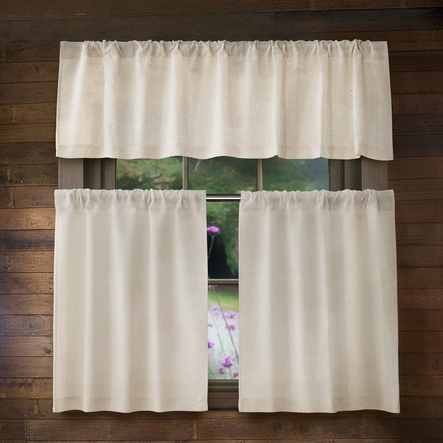 Kitchen Valances for Windows, Faux Linen Valance Rod Pocket, Rustic Farmhouse Cu