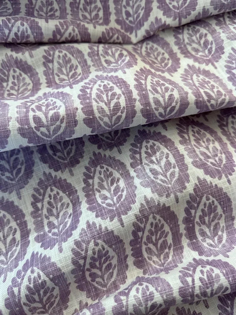 Curtains Made in USA, Orchid Lynn Floral Purple, Medium Weight Cotton Slub